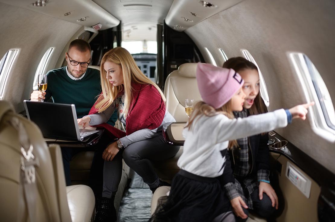 A family in a private jet